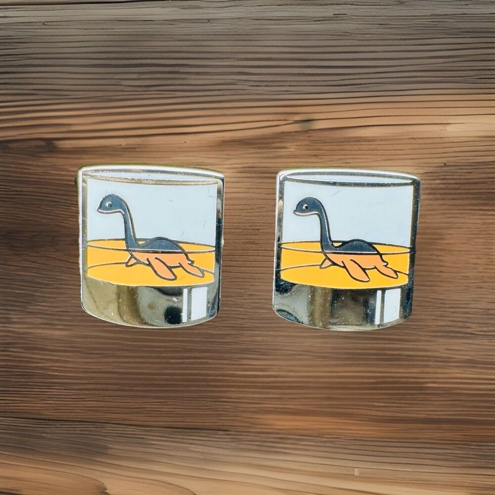 Scotch Ness Critter Enamel Cuff Links Loch Ness Monster Malt Whiskey